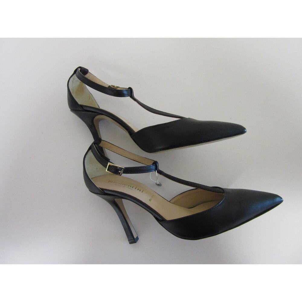 FORMENTINI Black T-Strap Pointed Toe 39 Leather Stiletto Heel Italy Shoes - Picture 7 of 9
